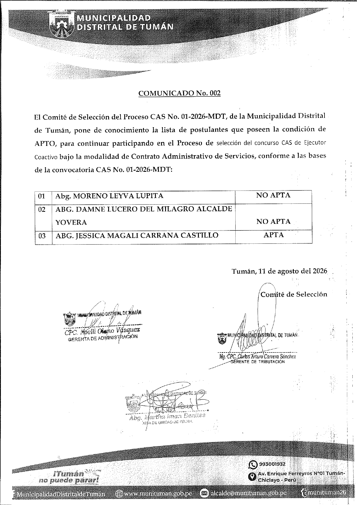 COMUNICADO N° 2 -_ CONCURSO CAS 2026
